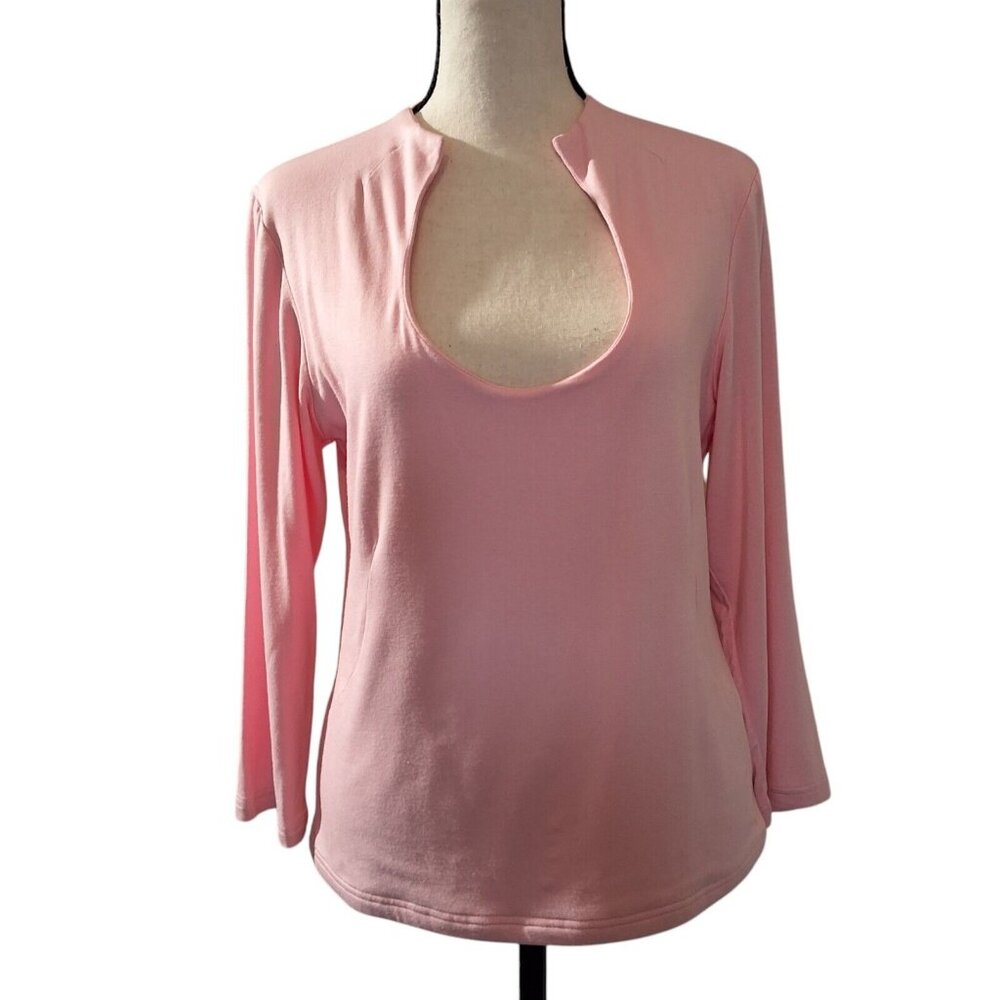 Miko Y2K Womens Powder Pink Knit‎ Top Unique Scoop Neck 3/4 Sleev Sz PXL 90s